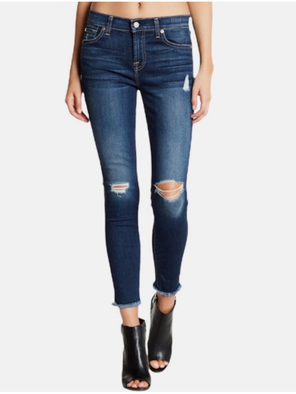 New 7 FOR ALL MANKIND Raw Hem Gwenevere Ankle Skinny Jeans Size 28 NWOT